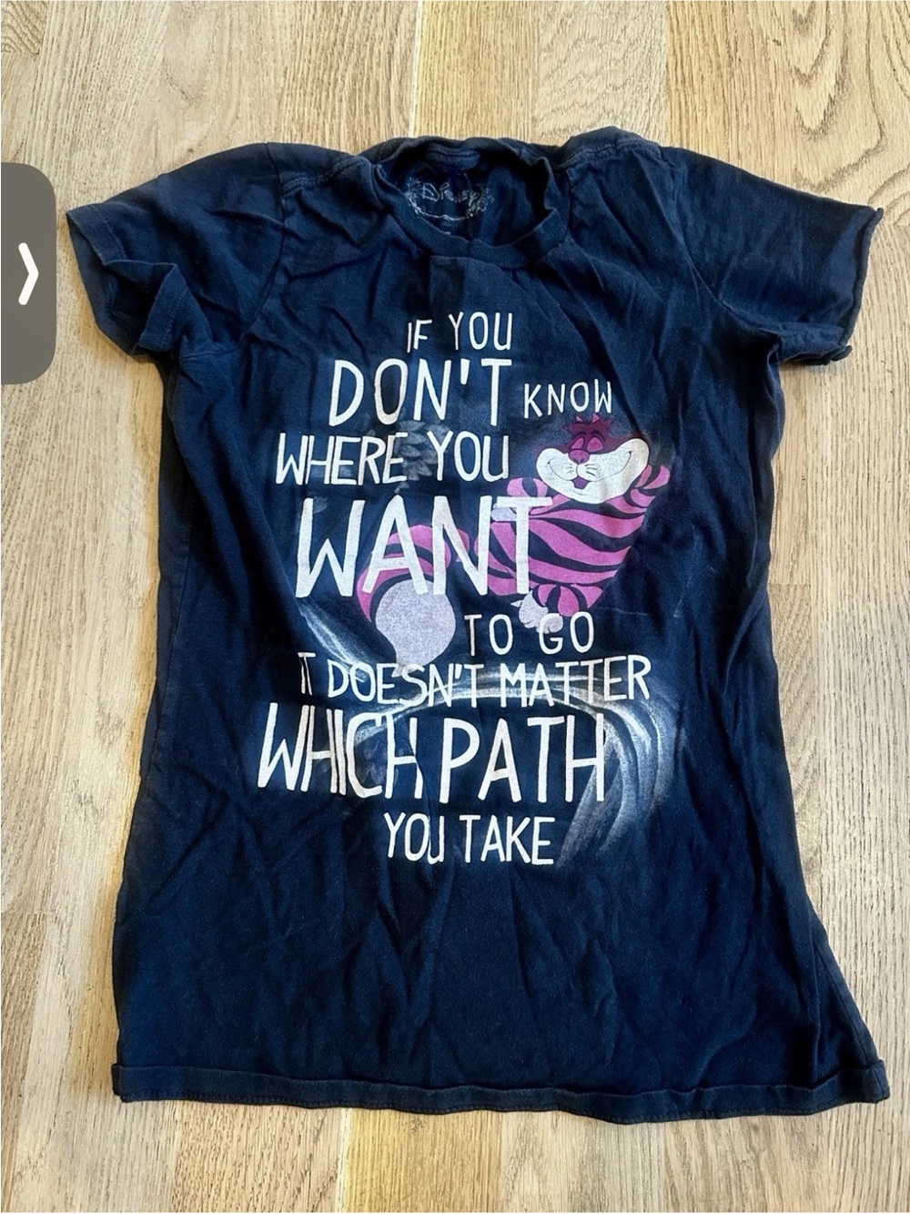 Disney Alice in Wonderland Cheshire Cat Graphic Quote Cotton Tee Short Sleeve S